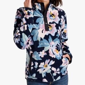 Vera Bradley Fleece Pullover Women Navy Blue Floral Snap Neck Jacket M
